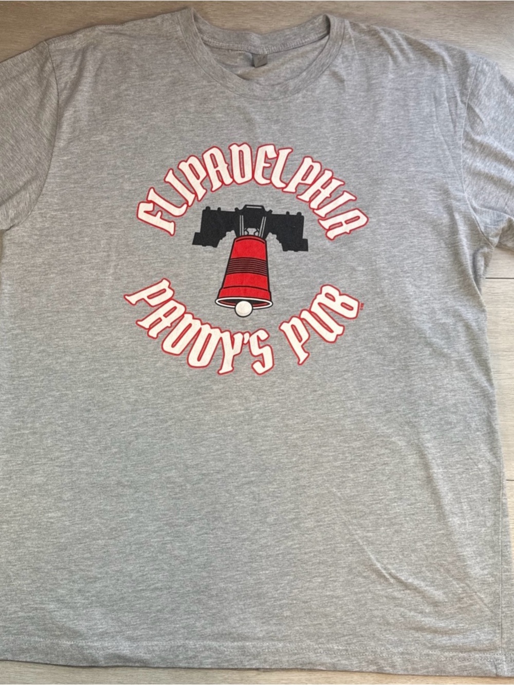 Next Level Apparel Gray Tee with Red & Black Philadelphia Bell Graphic